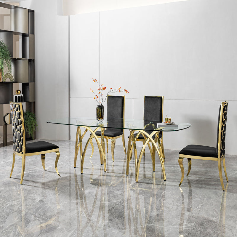 Tempered Glass Rectangular Dining Table With Stainless Steel Base - Gold