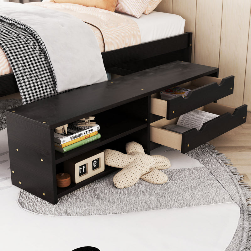 Versatile Full Bed with Trundle,Under bed Storage Box and Nightstand .Espresso