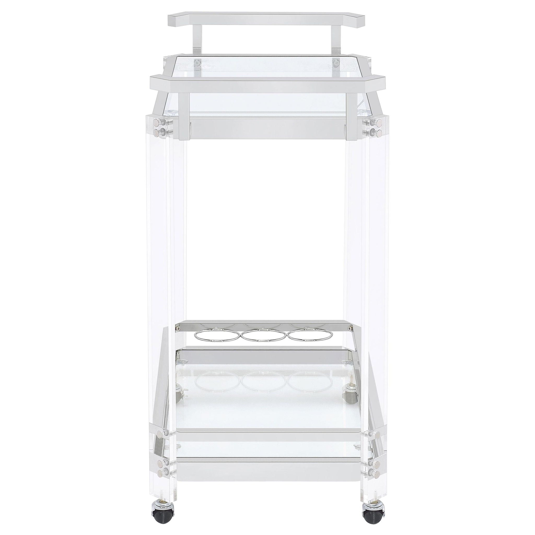 Jefferson 2-tier Glass Shelf Acrylic Bar Cart Chrome
