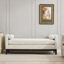 Elegant Upholstered Bench, Daybed, Ottoman With Wood Legs & Bolster Pillows - Ivory Boucle