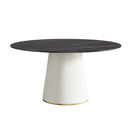 Modern Artificial Stone Round Plywood Base Dining Table, Can Accommodate 8 People, (Not Including Chairs) - Black / Beige