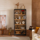 Mid Century Modern Style Tall Display Cabinet With Glass Doors For Collectibles - Black