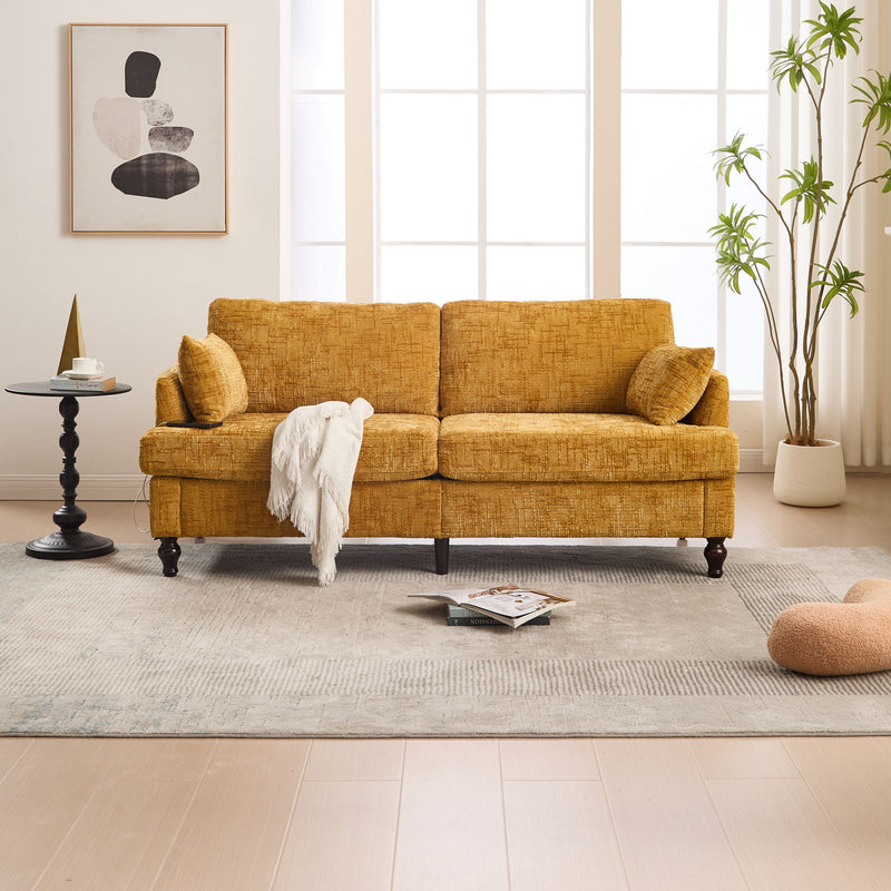 Chenille 2 Seater Sofa With LED Light, USB Charging Port, And Storage Bag