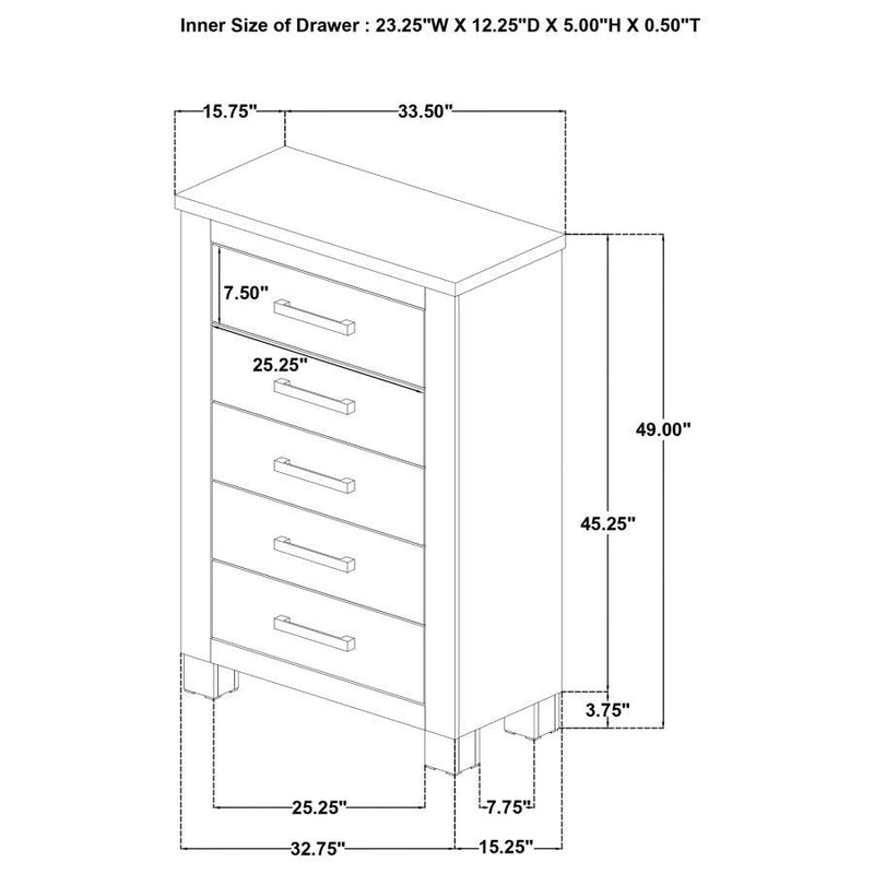 Oakglen - 5-Drawer Bedroom Chest Of Drawers - Weathered Oak
