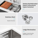 Undermount Kitchen Sink, Single Bowl With Ledge Workstation, 16 Gauge Stainless Steel - Brushed Nickel