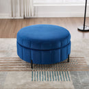 Upholstered Round Ottoman With Reversible Lid, Channel Tufted Pumpkin Shape