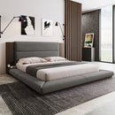 Floor Upholstered Platform Bed With Extended Headboard & Bedside Shelf