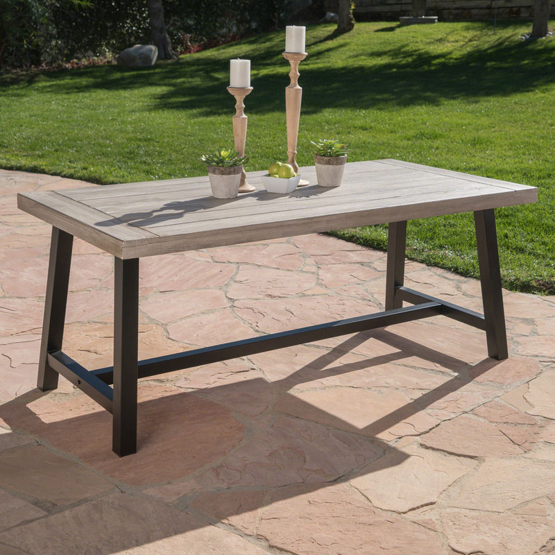 Rustic Outdoor Acacia Wood Dining Table - Black / Light Gray
