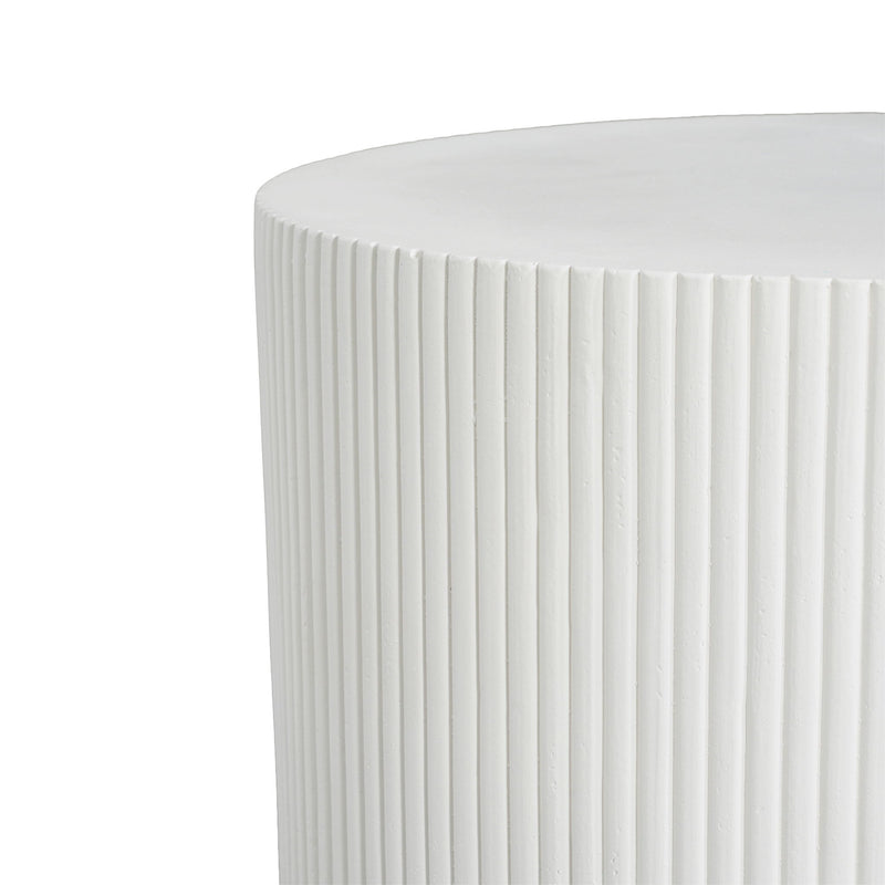 Handmade Side Table With Ribbed Design For Indoor And Outdoor Use - White