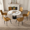 Round Dining Table With Carbon Steel Base And Lazy Susan Industrial Style - Black / White