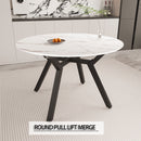 Modern Extendable White Circular Dining Table with MDF Top and Metal Legs for 4-6 Persons