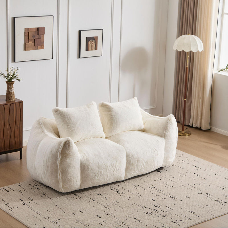 Giant Bean Bag Couch, Ultra Soft Fluffy Loveseat For Living Room Reading Chair With Pillows - White