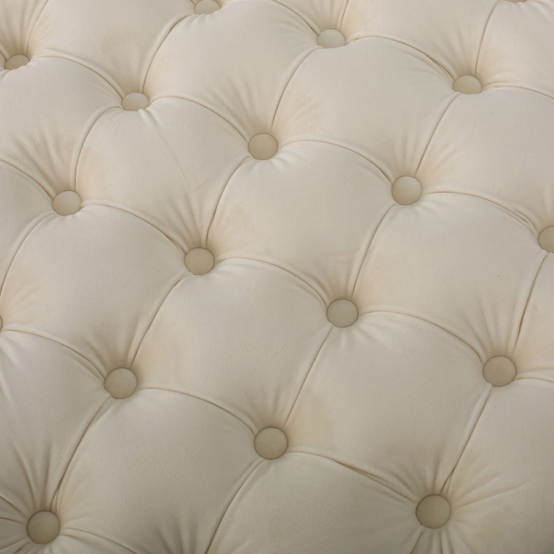 Modern Glam Ottoman With Velvet Upholstery And Button Tufted Design - Ivory