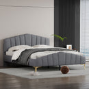 Platform Bed With Thick, Stylish Stripe Decorated Bedboard And Elegant Leg