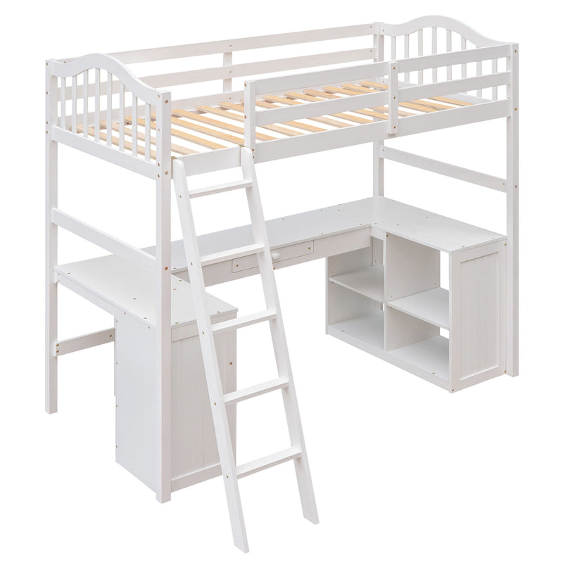 Loft Bed With Drawers, Cabinet, Shelves With Desk