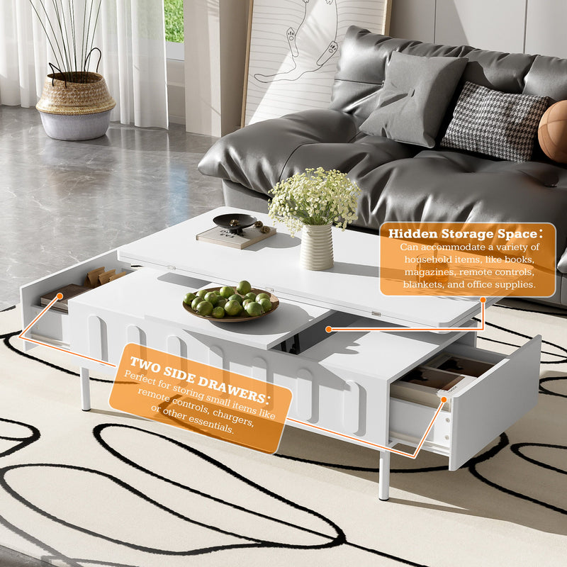 Lift Top Coffee Table With 2 Drawers With Hidden Storage Compartment For Living Room