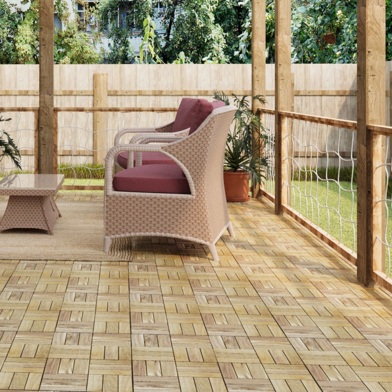 Interlocking Deck Tiles Checker Pattern, Square Acacia Hardwood Outdoor Flooring For Patio, Bancony, Pool Side