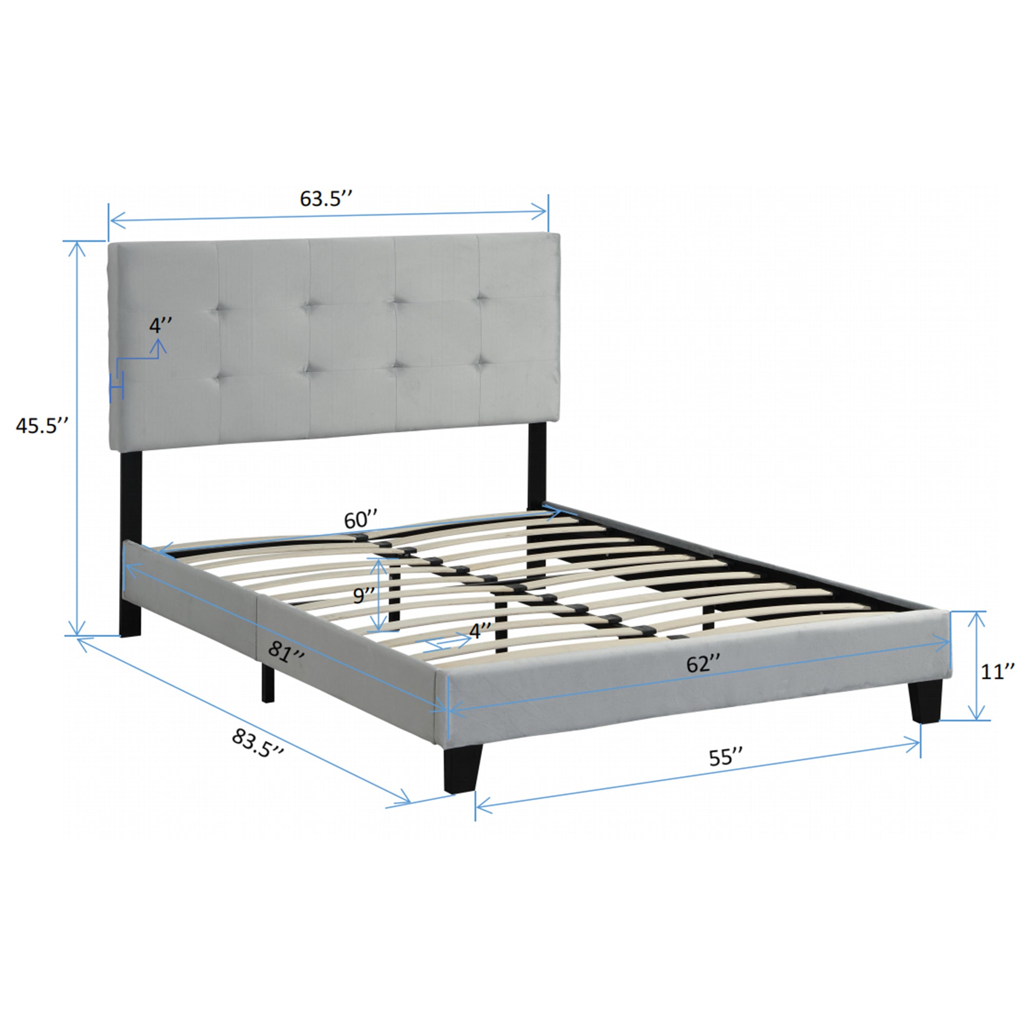 Queen Size Upholstered  Platform Bed Frame with  pull point Tufted Headboard, Strong Wood Slat Support, Mattress Foundation, No Box Spring Needed, Easy Assembly, Gray - Atlantic Fine Furniture Melbourne FL