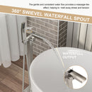 Freestanding Bathtub Faucet Waterfall Tub Filler Floor Mount Solid Brass With Hand Shower - Brushed Nickel