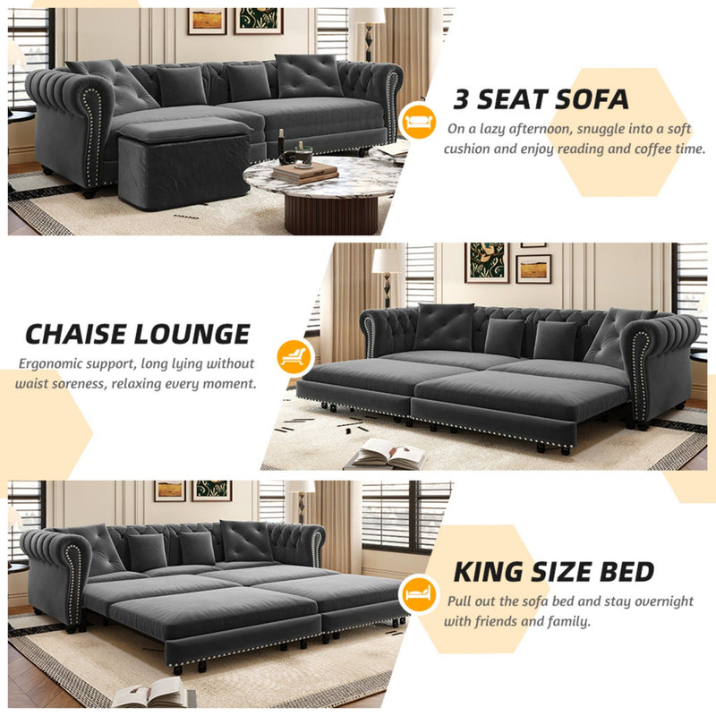3 In 1 Pull Out Convertible Sleeper Sofa Bed