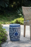 Ceramic Garden Stool, Small Side Tabel - White / Blue
