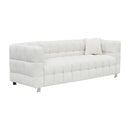 Sophisticated Comfort: Beige White Teddy Plush Sofa - 80 Inch, Perfect for Living Room or Bedroom, Includes Two Throw Pillows and Heavy-Duty Hardware Foot Support