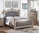 Formal Traditional Antique Silver 1pc Queen Size Bed Tufted Faux Leather Headboard Footboard Bedframe