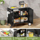 Outdoor Grill Cart With 304 Stainless Steel Sink And Cabinet - Black / Silver