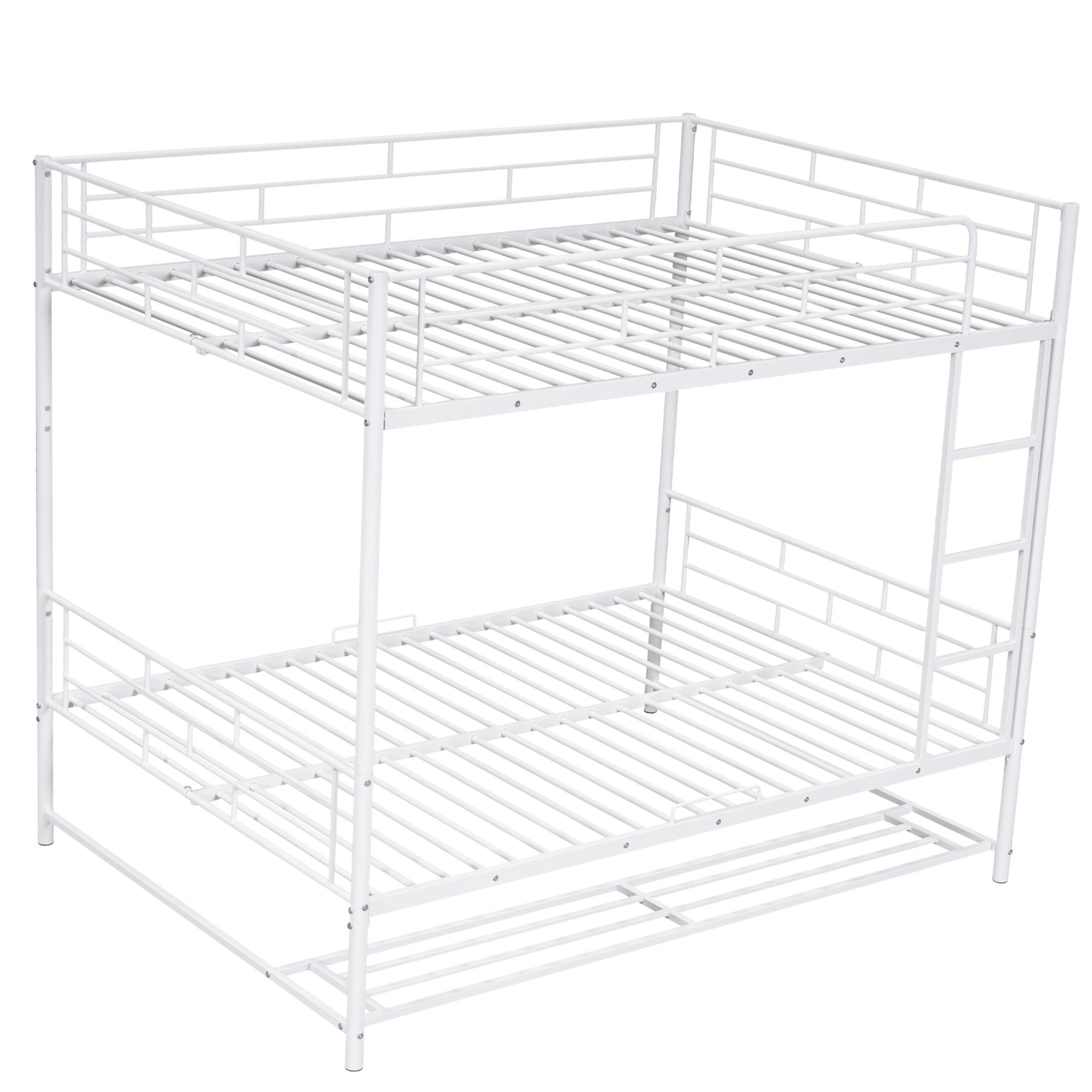 Full Over Full Metal Bunk Bed with Shelf and Guardrails, White - Atlantic Fine Furniture Melbourne FL