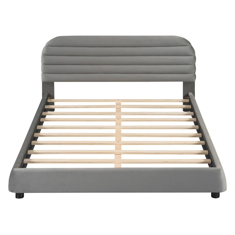 Upholstered Platform Bed Frame And Stylish Curve Shaped Design
