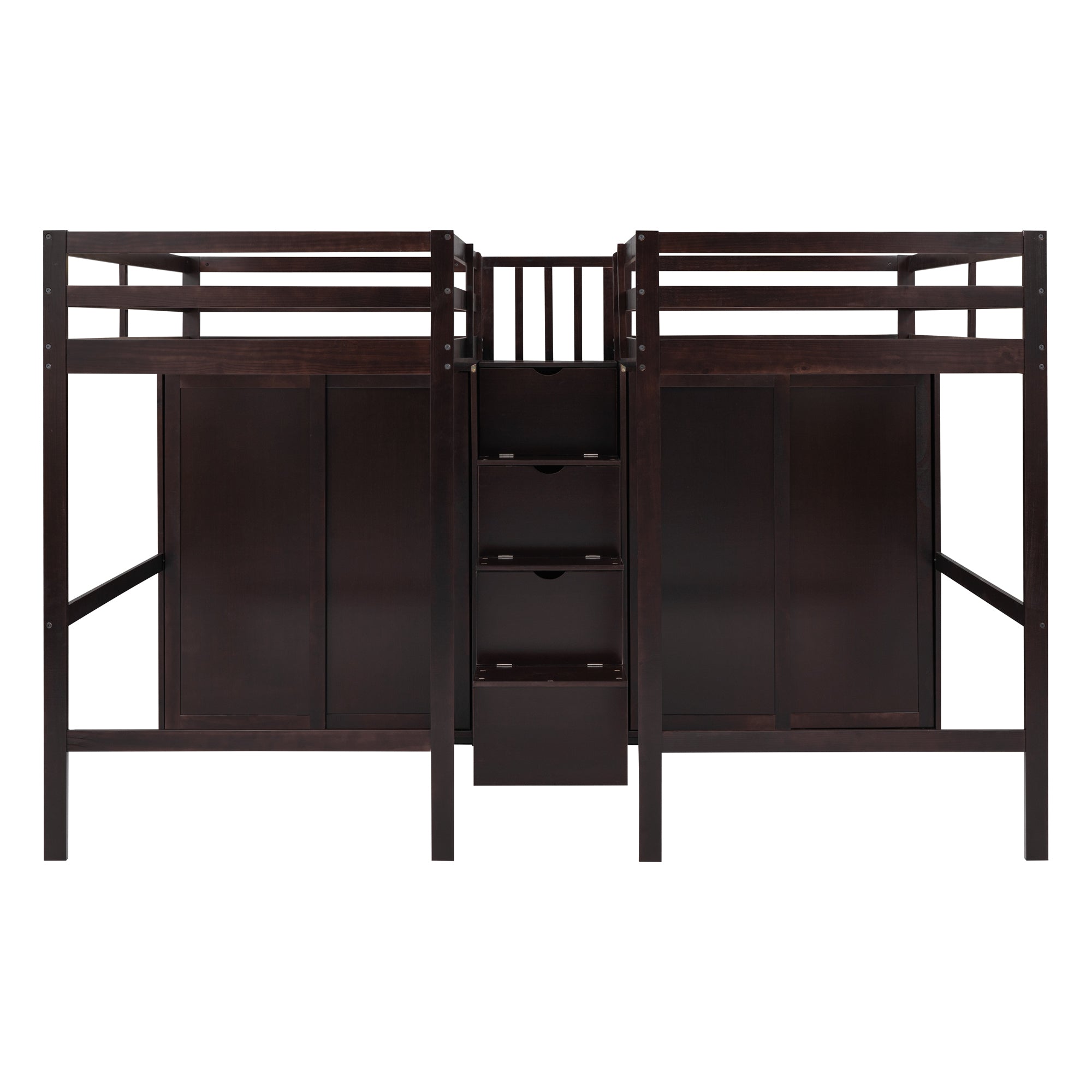 Double Twin Loft Beds with Wardrobes and Staircase, Espresso - Atlantic Fine Furniture Melbourne FL