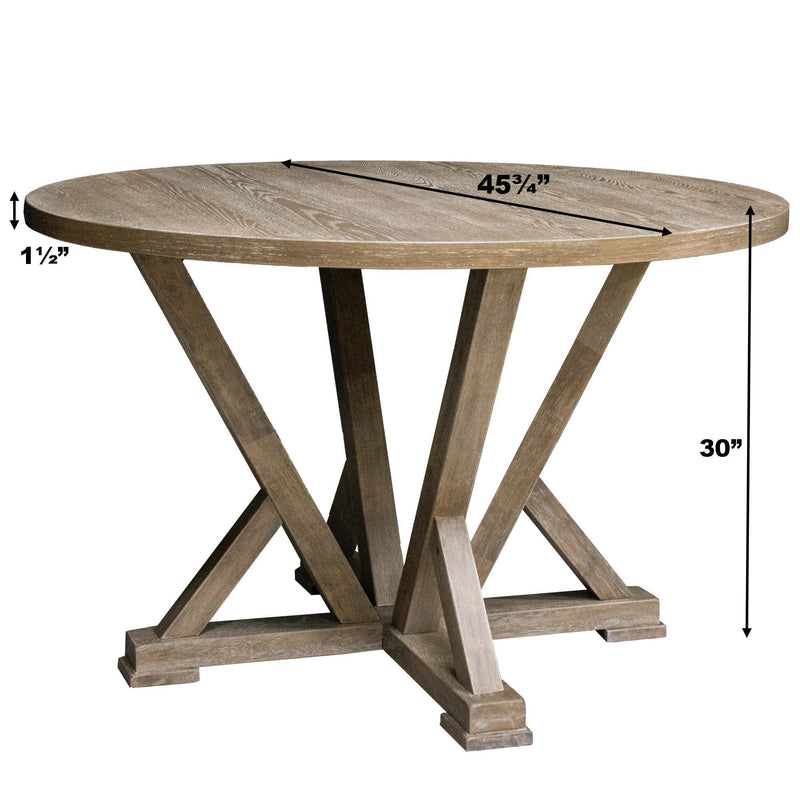 Modern Farmhouse Round Dining Table Solid Wood Rubberwood Antique Finishing Rustic Look Distressed Look Wire Brushed For 4 Seaters - Grayish Brown