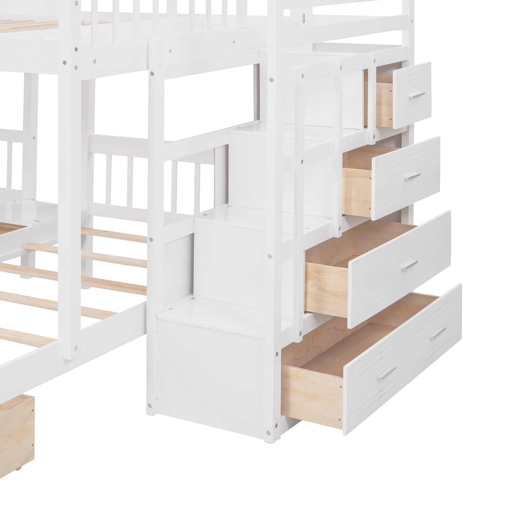 Full Over Twin & Twin Bunk Bed, Wood Triple Bunk Bed with Drawers and Guardrails (White) - Atlantic Fine Furniture Melbourne FL