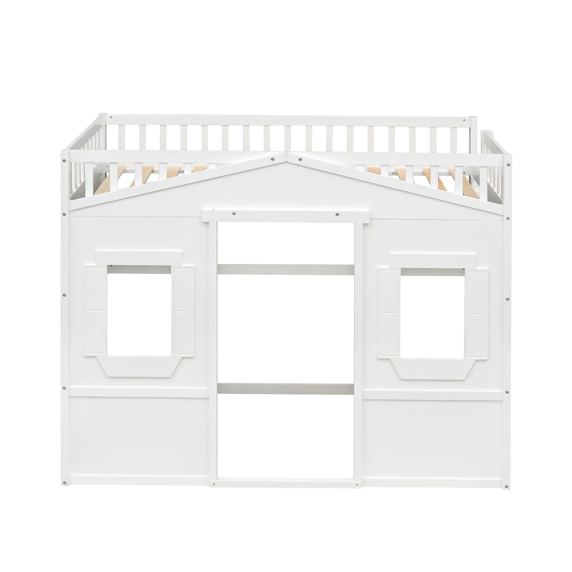 Twin Size House Loft Bed With Ladder-White