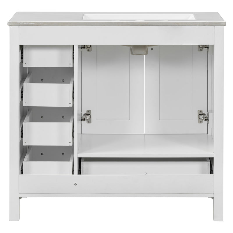 Bathroom Vanity With Ceramic Sink Combo, Abundant Storage Cabinet -2 Soft-Close Doors And 5 Drawers