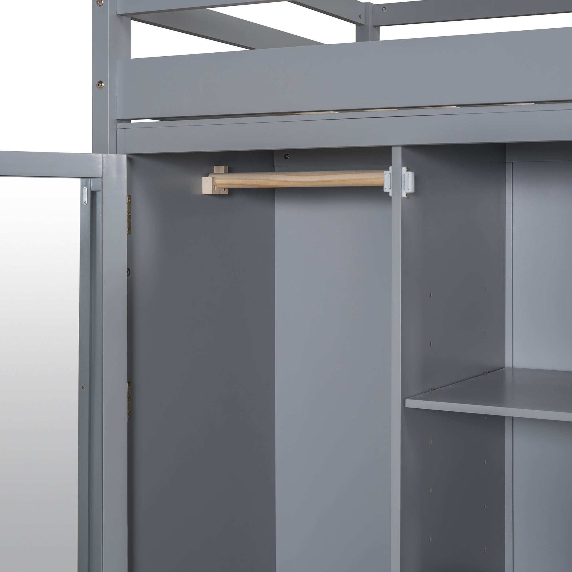 Twin size Loft Bed with Drawer, Two Wardrobes and Mirror, Gray - Atlantic Fine Furniture Melbourne FL