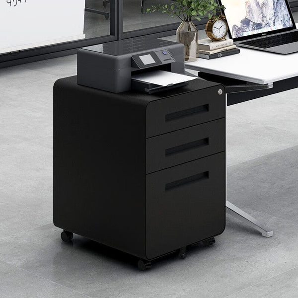 3 Drawer Mobile File Cabinet Under Desk Office, Simple Style Versatile Storage Cabinet For Legal / Letter / A4 Files, 5 Wheel Design Anti-Tilting Cold Rolled Steel Waterproof Moisture-Proof