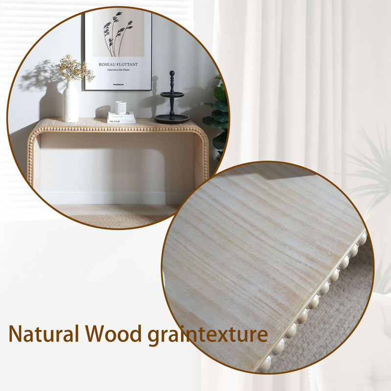 Console Table With Wood Beads Curved Waterfall Style Table - Antique Natural / Natural / Rustic / Natural / White