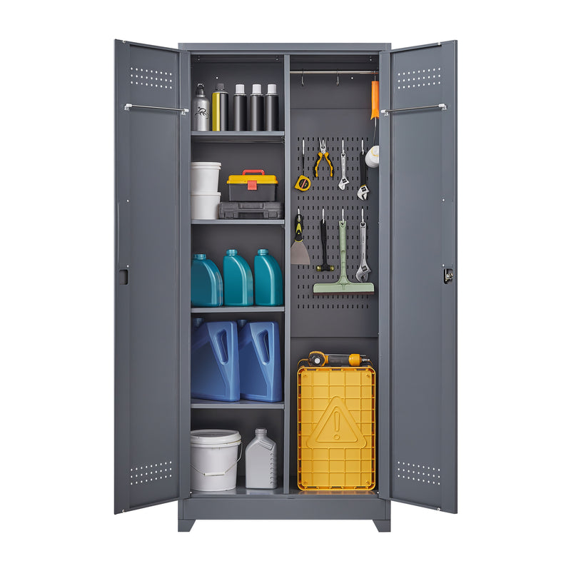 Metal Storage Cabinets, Cleaning Tool Cabinet With Locking Door, Tall Broom Tool Organizer And Storage, Large Storage Cabinet For Kitchen