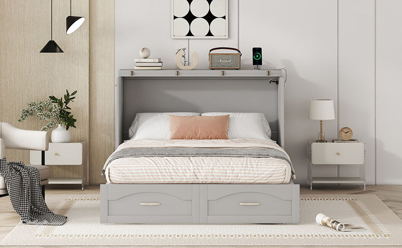 Murphy Wall Bed With Drawer And A Set Of Sockets & USB Ports, Pulley Structure Design