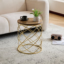 Contemporary Golden Side Table With Top And Metal Frame - Natural / Gold