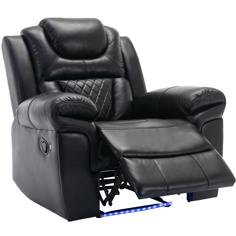 Home Theater Seating Manual Recliner Chair, Led Light Strip For Living Room - Black