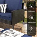 7 Piece Outdoor Furniture Set With Waterproof Cushions, Glass Table, And Space Saving Design - Blue