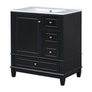 30" Bathroom Vanity With Sink, 1 Door With Shelf And 3 Drawers, Soft Close Door - Black