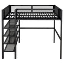 Full Size Metal Loft Bed with 4-Tier Shelves and Storage, Black