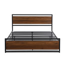 Industrial Platform Queen Bed Frame/Mattress Foundation with Rustic Headboard and Footboard, Strong Steel Slat Support, No Box Spring Needed, Noise Free, Easy Assembly