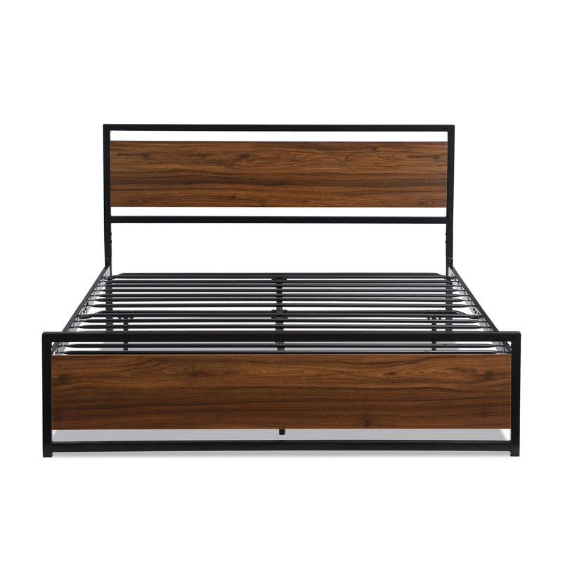 Industrial Platform Queen Bed Frame/Mattress Foundation with Rustic Headboard and Footboard, Strong Steel Slat Support, No Box Spring Needed, Noise Free, Easy Assembly