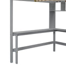 Full size Loft Bed with Bookshelf,Drawers,Desk,and Wardrobe-Gray