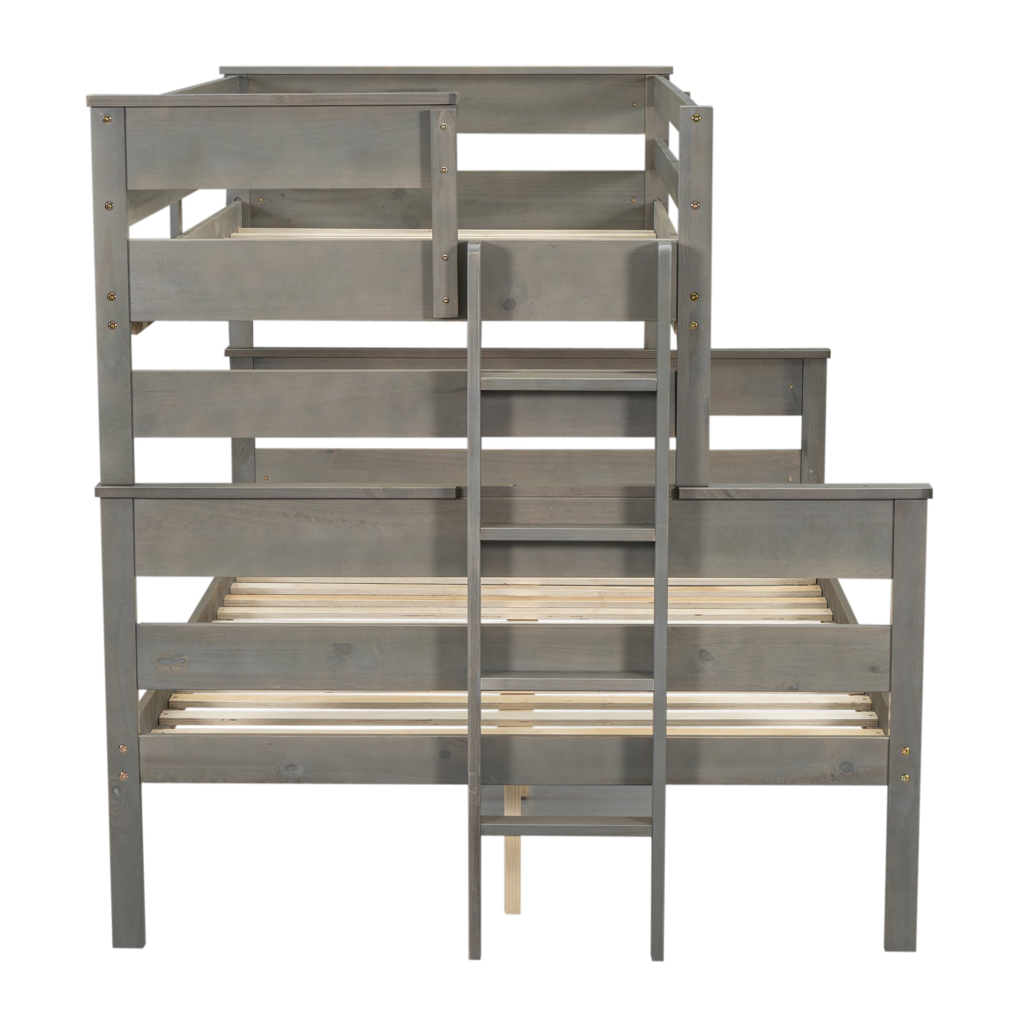 Wood Twin XL over Queen Bunk Bed with Ladder, Gray - Atlantic Fine Furniture Melbourne FL