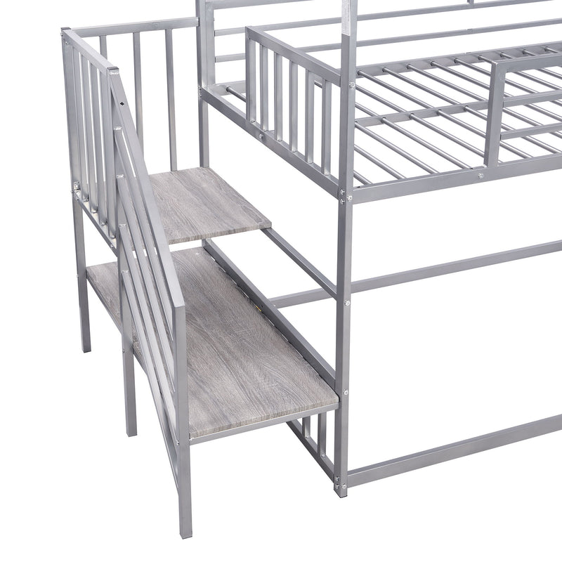 Twin Over Twin Metal Bunk Bed House Bed With Slide And Staircase